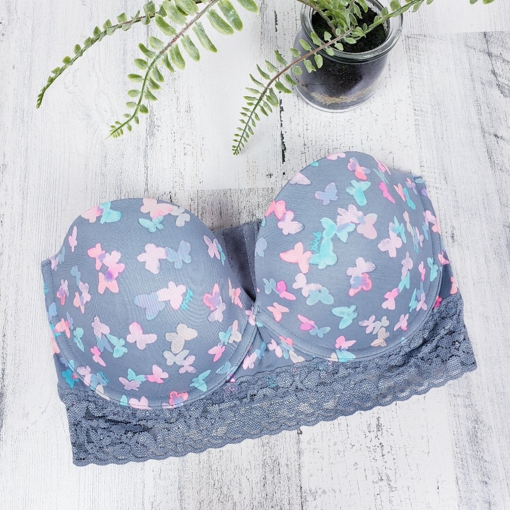 VS Pink 34D Butterfly Removable Strap Bustier